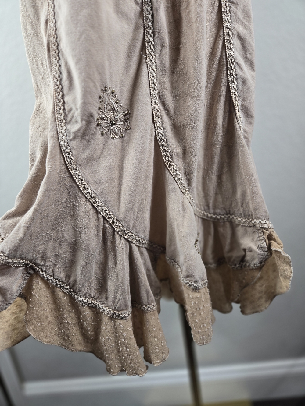 Coline XL Boho Goddess Embroidered Midi Dress Stonewashed Festival Chic Earthy - Picture 8 of 16